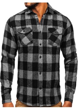 Grafitowa koszula męska flanelowa z długim rękawem Denley 20723 ze sklepu Denley w kategorii Koszule męskie - zdjęcie 124441234