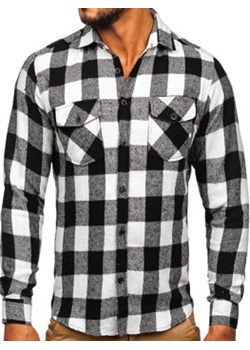 Biało-czarna koszula męska flanelowa z długim rękawem Denley 20723 ze sklepu Denley w kategorii Koszule męskie - zdjęcie 124441241