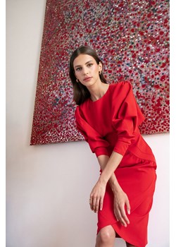 S284 Sukienka z bufiastymi rękawami - czerwona ze sklepu Świat Bielizny w kategorii Sukienki - zdjęcie 124550650