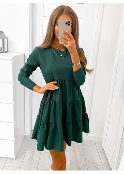 Trapezowa sukienka Sofya - butelkowa zieleń - butelkowa zieleń ze sklepu pakuten.pl w kategorii Sukienki - zdjęcie 124552093