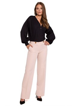 K114 Spodnie z prostymi nogawkami - beżowe ze sklepu Świat Bielizny w kategorii Spodnie damskie - zdjęcie 124662283