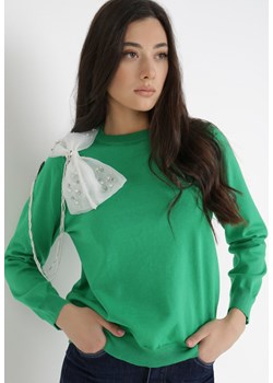 Sweter damski zielony Born2be z okrągłym dekoltem 