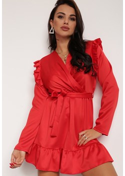 Czerwona Sukienka Satynowa Moregale ze sklepu Renee odzież w kategorii Sukienki - zdjęcie 125276773