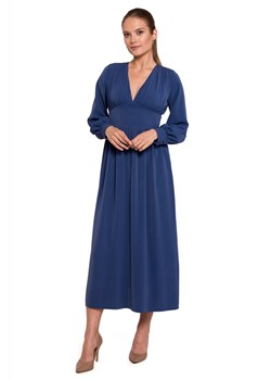 K118 Sukienka maxi z dekoltem V - niebieska ze sklepu Świat Bielizny w kategorii Sukienki - zdjęcie 125281961
