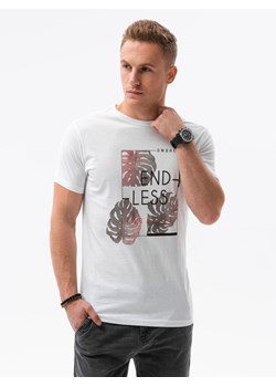 T-shirt męski z nadrukiem - biały V-18A S1434 ze sklepu ombre w kategorii T-shirty męskie - zdjęcie 125714424