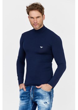 Emporio Armani Underwear - Granatowy longsleeve męski ze stójką ze sklepu outfit.pl w kategorii T-shirty męskie - zdjęcie 125778850