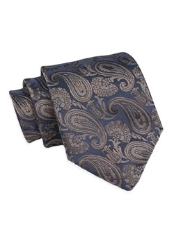 Krawat Klasyczny, Męski, Brązowo-Granatowy, Wzór Paisley, Szeroki 8 cm, Elegancki -CHATTIER KRCH1256 ze sklepu JegoSzafa.pl w kategorii Krawaty - zdjęcie 126069253