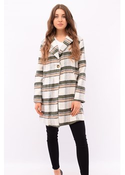 płaszcz damski w kratę kremowy ze sklepu Royal Shop w kategorii Płaszcze damskie - zdjęcie 126377884