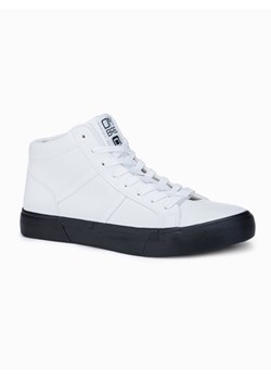 Buty męskie sneakersy za kostkę z kontrastową podeszwą - białe V1 OM-FOTH-0124 ze sklepu ombre w kategorii Trampki męskie - zdjęcie 126861074