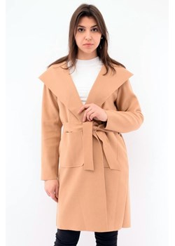 płaszcz damski beżowy z kapturem ze sklepu Royal Shop w kategorii Płaszcze damskie - zdjęcie 126873782