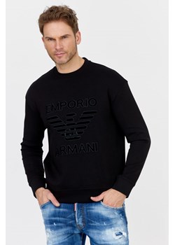 EMPORIO ARMANI - Czarna bluza męska z aksamitnym logo ze sklepu outfit.pl w kategorii Bluzy męskie - zdjęcie 127319871