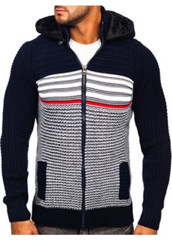 Granatowy gruby rozpinany sweter męski z kapturem kurtka Denley 2048 ze sklepu Denley w kategorii Swetry męskie - zdjęcie 127342511