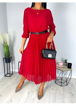 Czerwona Plisowana Sukienka z Paskiem ze sklepu ModnaKiecka.pl w kategorii Sukienki - zdjęcie 127594432