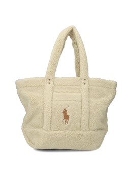 Shopper bag beżowa Polo Ralph Lauren mieszcząca a8 bez dodatków na wakacje 