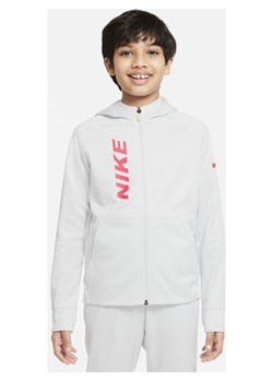 Treningowa bluza z kapturem i zamkiem na całej długości dla dużych dzieci (chłopców) Nike Therma-FIT - Szary ze sklepu Nike poland w kategorii Bluzy chłopięce - zdjęcie 128183052