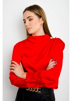 Bluzka damska czerwona Olika z długim rękawem casual satynowa 