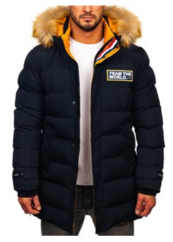 Granatowa długa pikowana kurtka męska zimowa Denley 6477 ze sklepu Denley w kategorii Kurtki męskie - zdjęcie 128722381
