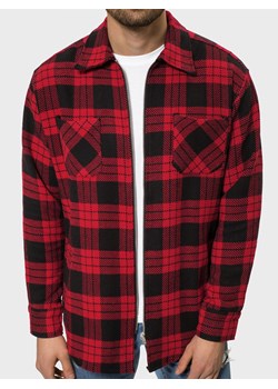 Koszula męska flanelowa w kratę czerwono-czarna OZONEE B/20402056 ze sklepu ozonee.pl w kategorii Koszule męskie - zdjęcie 128724420