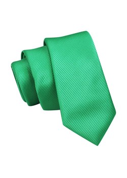 Wąski Krawat, Zielony, Trawiasty Śledź Męski, 5 cm, w Drobny Prążek, Jednokolorowy -Angelo di Monti KRADM1829 ze sklepu JegoSzafa.pl w kategorii Krawaty - zdjęcie 129001551