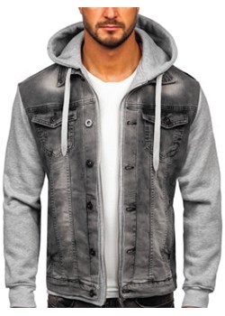 Szara kurtka jeansowa męska z kapturem Denley 801 ze sklepu Denley w kategorii Kurtki męskie - zdjęcie 129061300