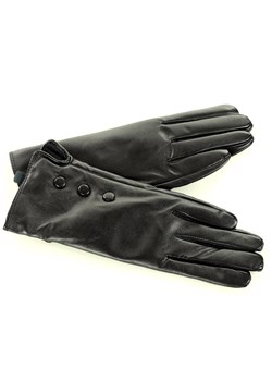 Wodoodporne rękawiczki damskie  z eko skóry z guziczkami - czarne ze sklepu Verostilo w kategorii Rękawiczki damskie - zdjęcie 129533380