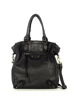 Skórzany shopper bag torebka do ręki - MARCO MAZZZINI czarny ze sklepu Verostilo w kategorii Torby Shopper bag - zdjęcie 129533420