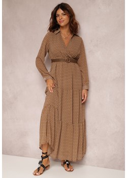 Brązowa Sukienka Z Paskiem Agareope ze sklepu Renee odzież w kategorii Sukienki - zdjęcie 129846020