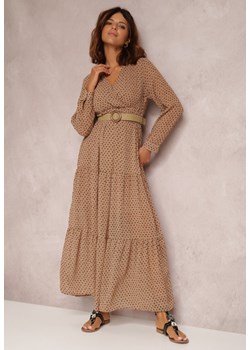 Ciemnobeżowa Sukienka Z Paskiem Erenope ze sklepu Renee odzież w kategorii Sukienki - zdjęcie 129846030