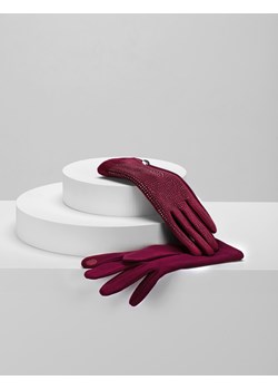 Bordowe rękawiczki z cyrkoniami ze sklepu Molton w kategorii Rękawiczki damskie - zdjęcie 130217131