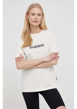 Napapijri t-shirt bawełniany S-Box kolor beżowy NP0A4GDDN1A1 ze sklepu ANSWEAR.com w kategorii Bluzki damskie - zdjęcie 131016424
