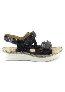 Skórzane sandały damskie na platformie z plecionym otokiem - Helios Komfort 239, czarne ze sklepu ulubioneobuwie w kategorii Sandały damskie - zdjęcie 131133401