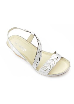 Modne sandały damskie na koturnie - HELIOS Komfort 268, srebrne ze sklepu ulubioneobuwie w kategorii Sandały damskie - zdjęcie 131138374