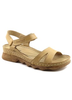 Skórzane sandały damskie na platformie - HELIOS Komfort 248, jasny brąz ze sklepu ulubioneobuwie w kategorii Sandały damskie - zdjęcie 131140643