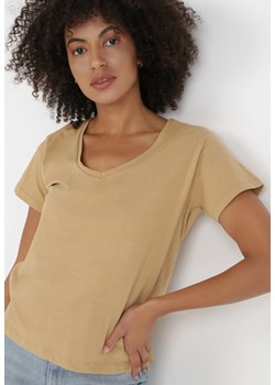 Beżowy T-shirt Metoreia ze sklepu Born2be Odzież w kategorii Bluzki damskie - zdjęcie 131143014