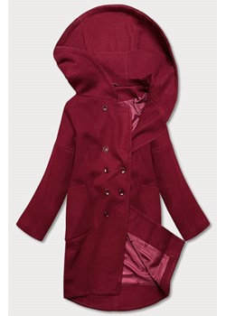 Damski płaszcz plus size z kapturem bordowy (2728) ze sklepu goodlookin.pl w kategorii Płaszcze damskie - zdjęcie 131209542