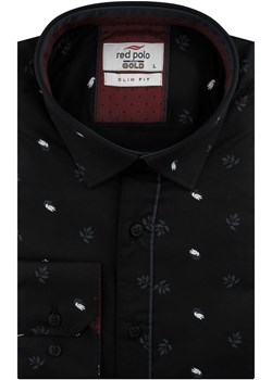Koszula Męska Elegancka Wizytowa do garnituru czarna w listki z długim rękawem w kroju SLIM FIT Redpolo B894 ze sklepu ŚWIAT KOSZUL w kategorii Koszule męskie - zdjęcie 131414412