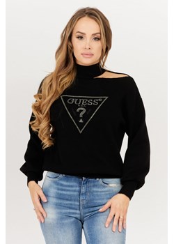 Guess - Czarny sweterek damski z wycięciem ze sklepu outfit.pl w kategorii Bluzy damskie - zdjęcie 131541061