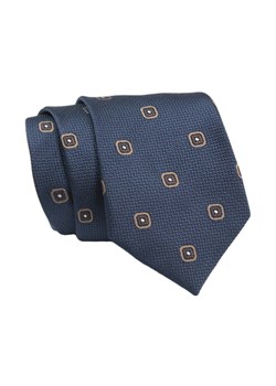 Klasyczny Krawat, Granatowy w Brązowy Wzór, Męski, 7cm -Angelo di Monti KRADM1855 ze sklepu JegoSzafa.pl w kategorii Krawaty - zdjęcie 132006941