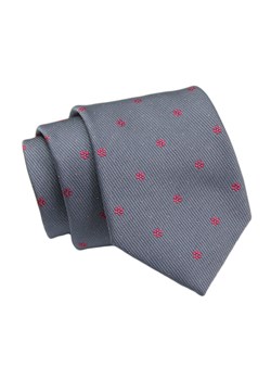 Klasyczny Krawat, Granatowy w Czerwone Kwiatki, Męski, 7cm -Angelo di Monti KRADM1856 ze sklepu JegoSzafa.pl w kategorii Krawaty - zdjęcie 132006943
