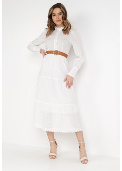 Biała Sukienka Z Paskiem Semynome ze sklepu Born2be Odzież w kategorii Sukienki - zdjęcie 132200333