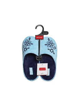 OUTLET Kapcie damskie niebieskie z haftem SOXO z twardą podeszwą TPR ze sklepu Sklep SOXO w kategorii Kapcie damskie - zdjęcie 132258011