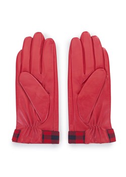 Damskie rękawiczki skórzane ze wstawkami w kratę czerwono-granatowe ze sklepu WITTCHEN w kategorii Rękawiczki damskie - zdjęcie 132449671