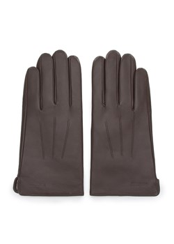 Męskie rękawiczki skórzane z przeszyciami brązowe ze sklepu WITTCHEN w kategorii Rękawiczki męskie - zdjęcie 132449811