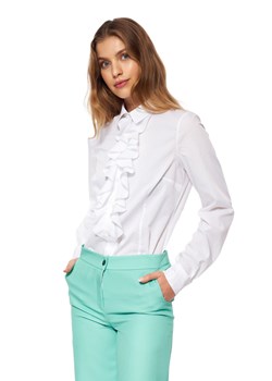Biała koszula z żabotem - K68 ze sklepu Świat Bielizny w kategorii Koszule damskie - zdjęcie 132691963