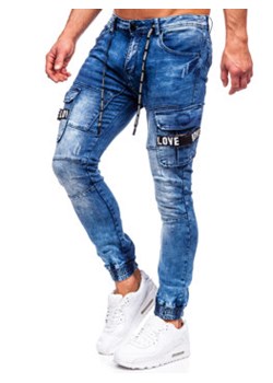 Granatowe jeansowe joggery bojówki spodnie męskie slim fit Denley E9639 ze sklepu Denley w kategorii Jeansy męskie - zdjęcie 132827403