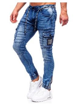 Granatowe jeansowe joggery bojówki spodnie męskie slim fit Denley E9653 ze sklepu Denley w kategorii Jeansy męskie - zdjęcie 132827404