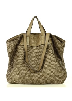 Torba damska pleciona shopper & shoulder leather bag - MARCO MAZZINI beż taupe ze sklepu Verostilo w kategorii Torby Shopper bag - zdjęcie 132955943