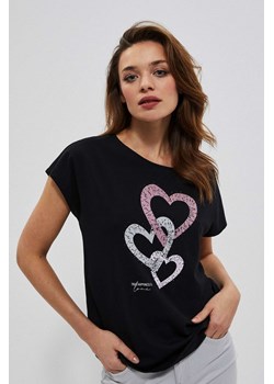 Bawełniany t-shirt z romantycznym nadrukiem ze sklepu Moodo.pl w kategorii Bluzki damskie - zdjęcie 133008891