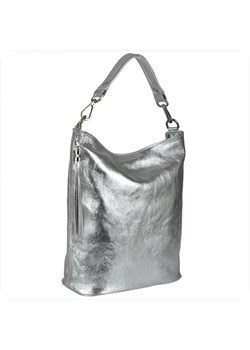 Lekka skórzana torebka shopper bag srebrna l ze sklepu melon.pl w kategorii Torby Shopper bag - zdjęcie 133013644