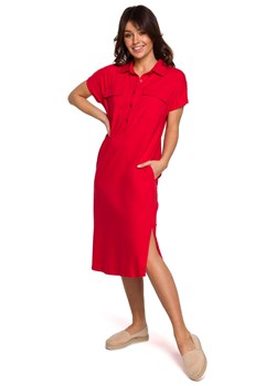 B222 Sukienka safari z kołnierzykiem - czerwona ze sklepu Świat Bielizny w kategorii Sukienki - zdjęcie 133029562